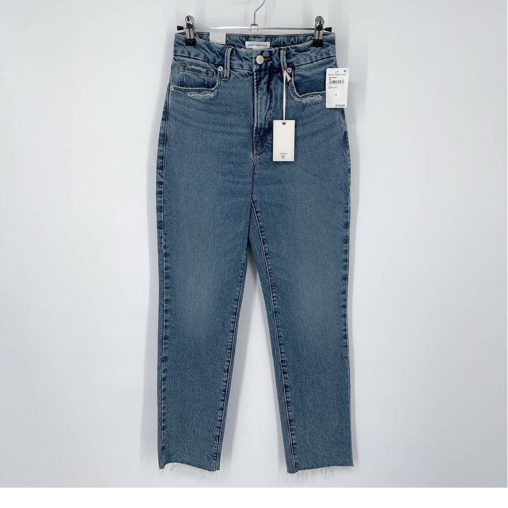 Good American Good Vintage Frayed Hem Distressed Straight Jeans NEW Sz 00 / 24